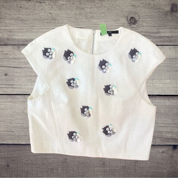 Revolve X Tibi Nuage Cap Sleeve Cropped Top in White - Picture 2 of 7